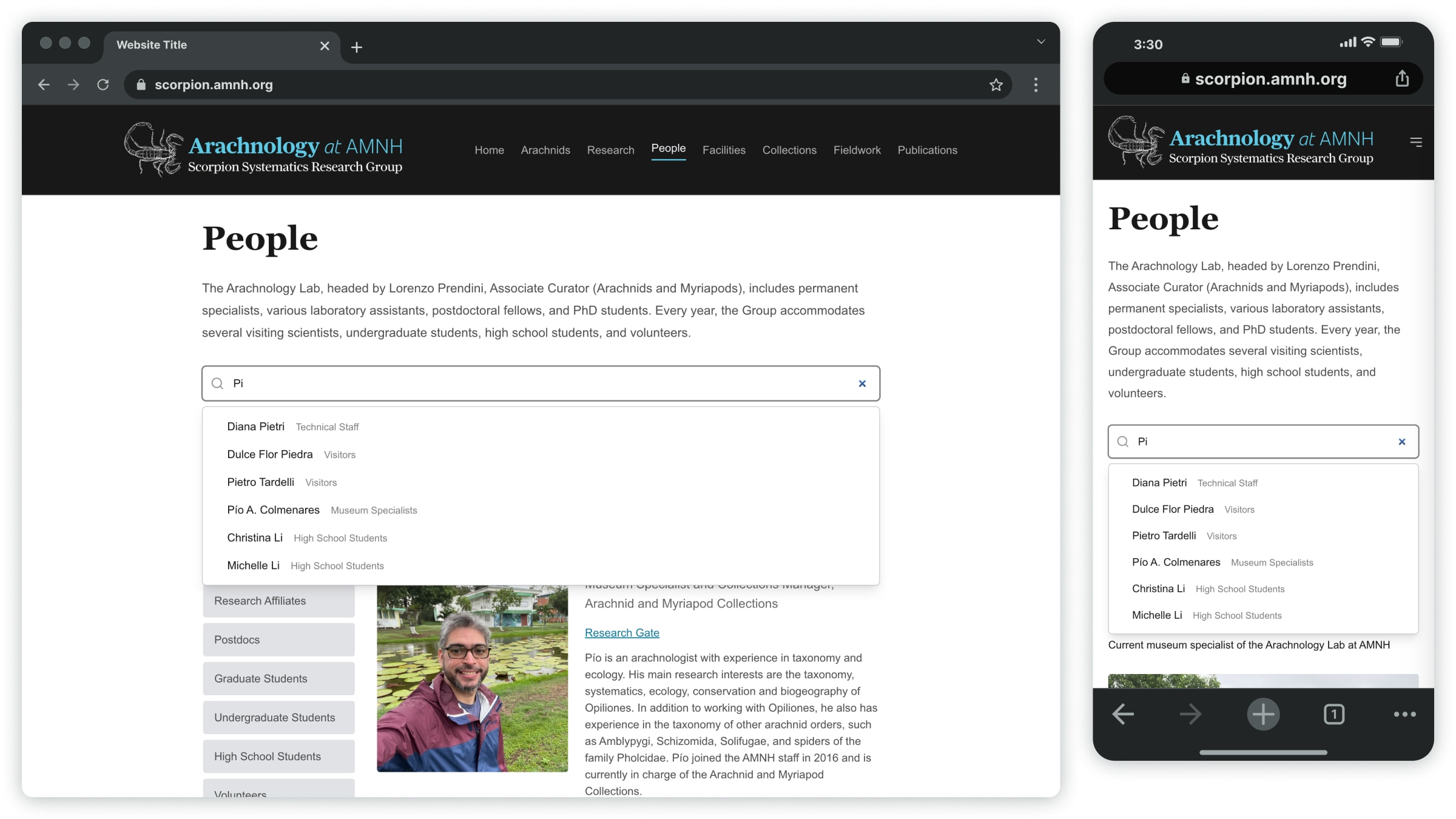 Lab member directory search