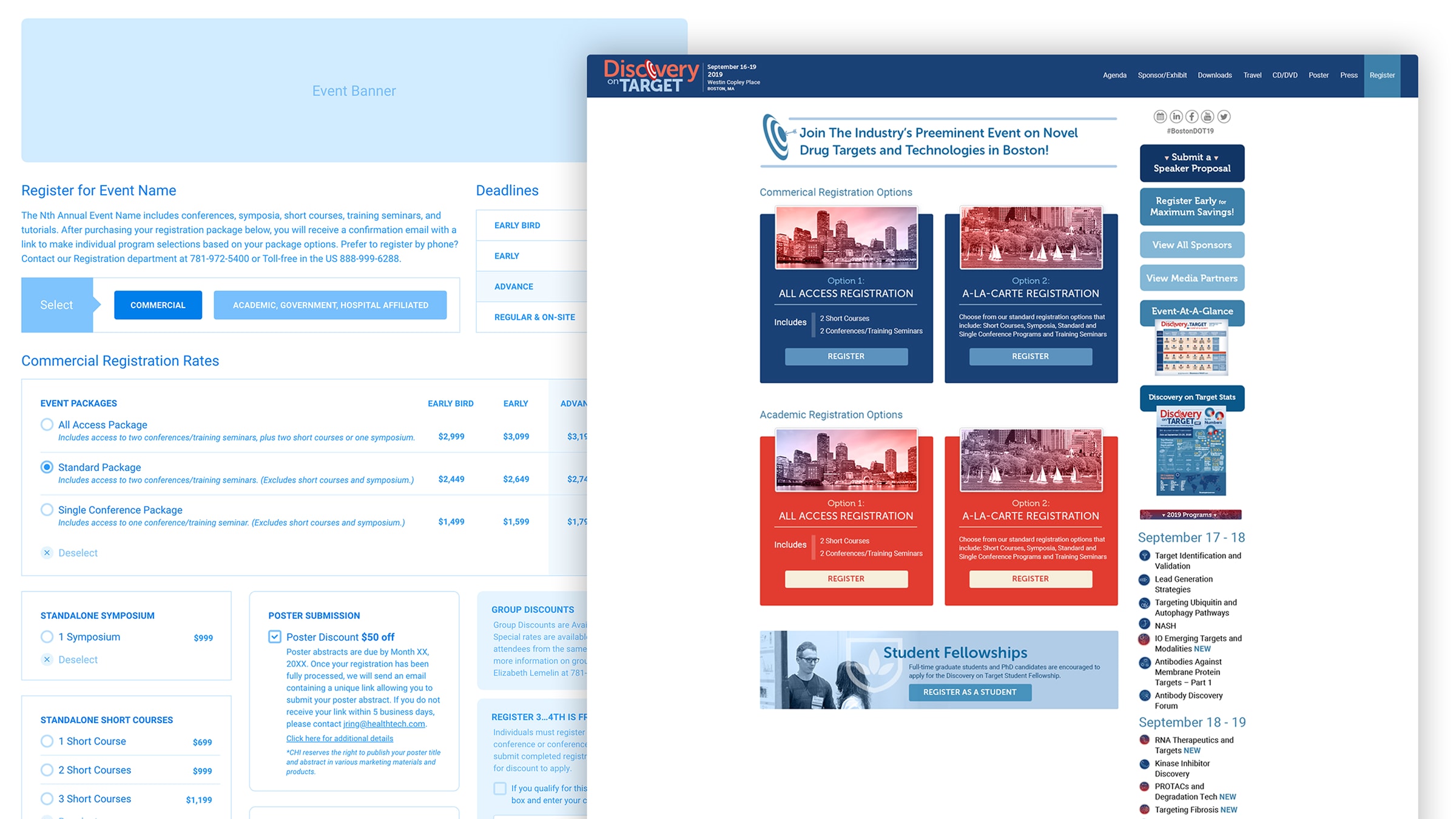 Initial wireframe and final registration interface for complex transaction pathways