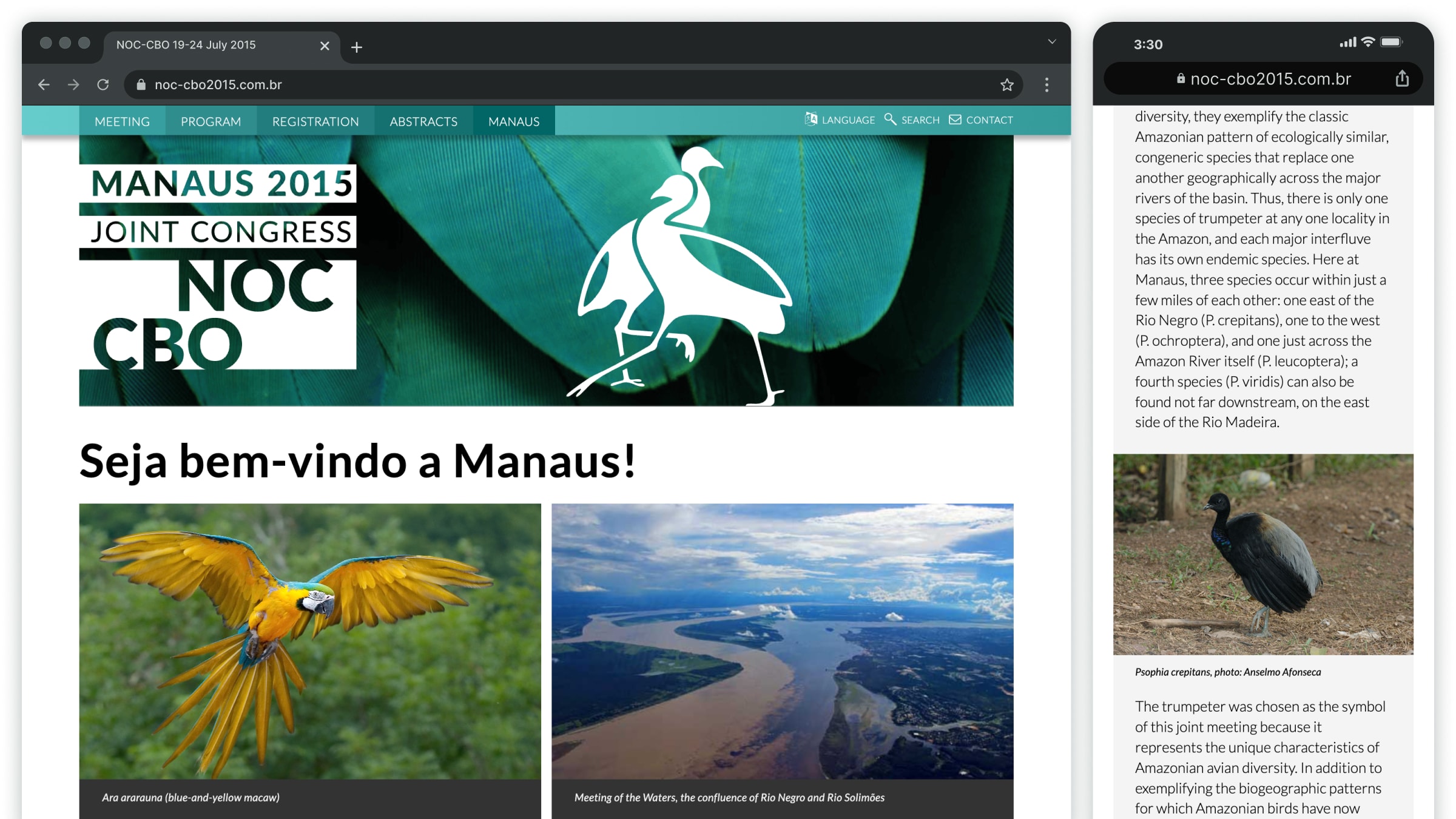 Responsive event website supporting content on desktop and mobile viewports