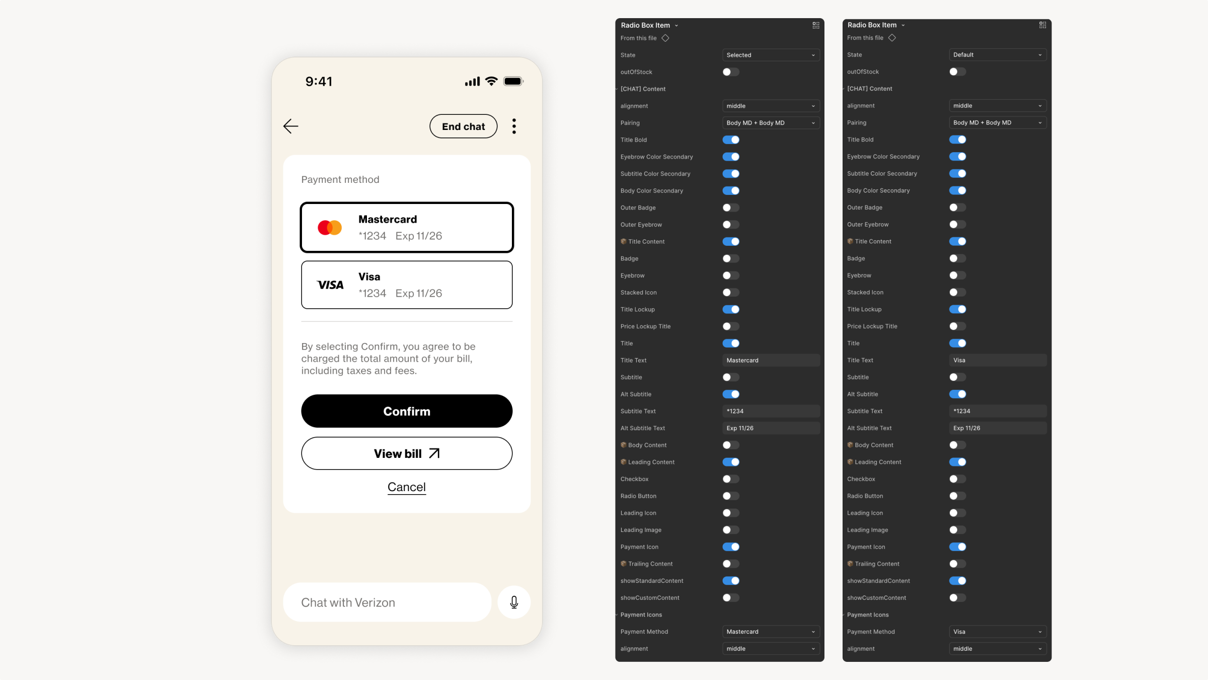 Radio box configuration for payment selection